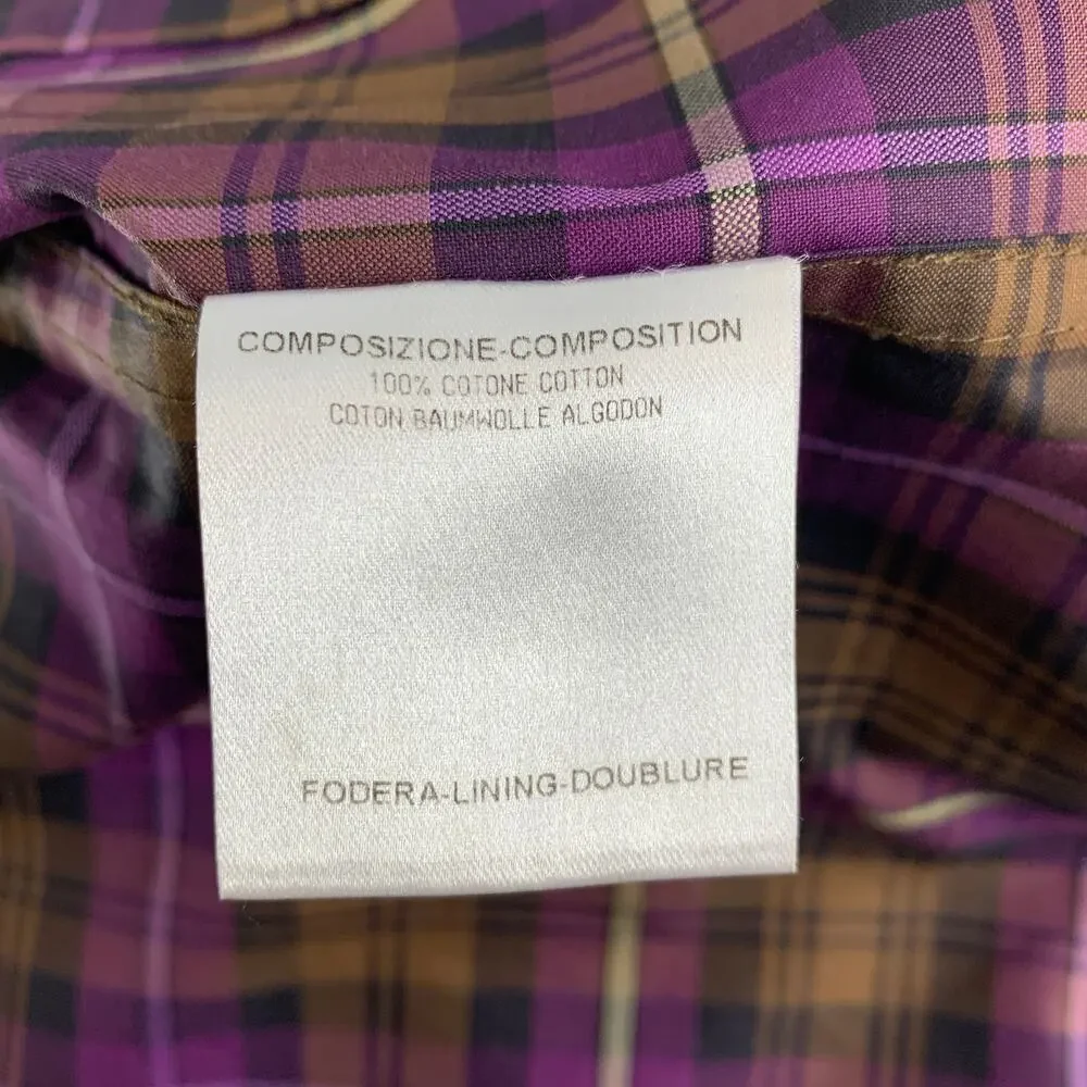 GUCCI Size XS Purple Brown Plaid Button Up Long Sleeve Shirt